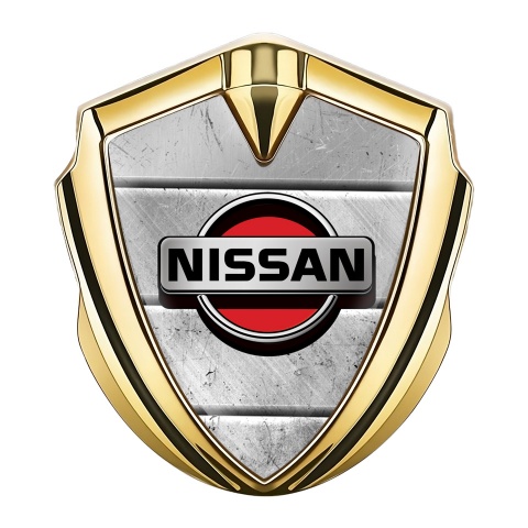 Nissan Emblem Abzeichen selbstklebend Goldtonfarbe Steinblocke Basis mit Rote Logo motiv