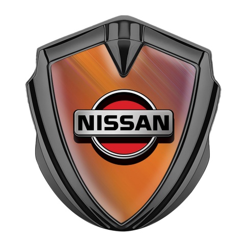 Nissan Emblem Aufkleber Autozubehor  Graphit Tonfarbe Orange Hintergrund mit Rote Logo Motiv