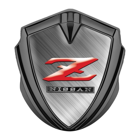 Nissan Z Emblem Logo Schriftzug Aufkleber Graphit Tonfarbe Metall Effekt Basis mit Rote Logo
