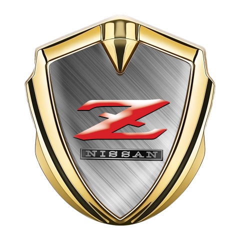 Nissan Z Emblem Logo Schriftzug Aufkleber Goldtonfarbe Metall Effekt Basis mit Rote Logo
