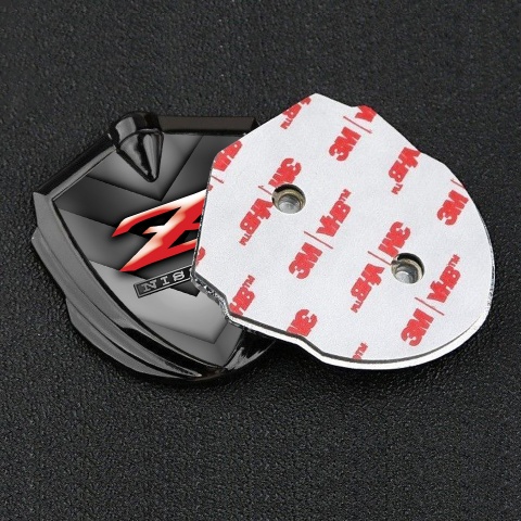 Nissan Z Emblem Abzeichen selbstklebend Graphit Tonfarbe Grau V Form Elemente Hintergrund mit Rote Logo