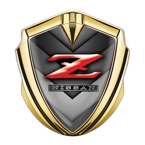 Nissan Z Emblem Abzeichen selbstklebend Goldtonfarbe Grau V Form Elemente Hintergrund mit Rote Logo