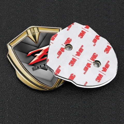 Nissan Z Emblem Abzeichen selbstklebend Goldtonfarbe Grau V Form Elemente Hintergrund mit Rote Logo