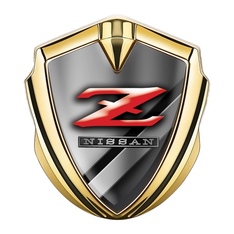 Nissan Z Emblem Auto Zeichen Goldtonfarbe Diagonale Metall Elemente mit Rote Logo Stil
