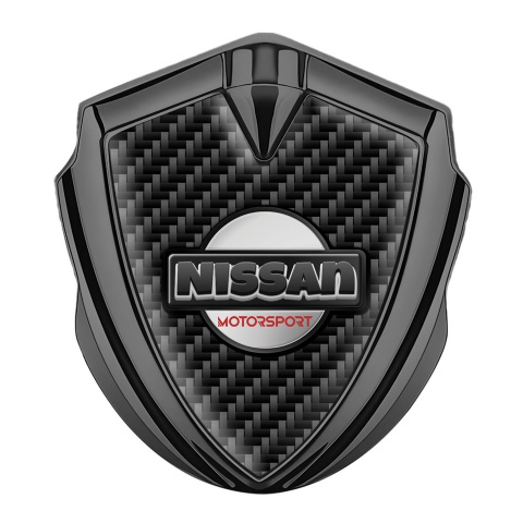 Nissan Selbstklebendes Metallaufkleber Emblem Graphit Tonfarbe Schwarz Carbon mit motorsport Logo Motiv