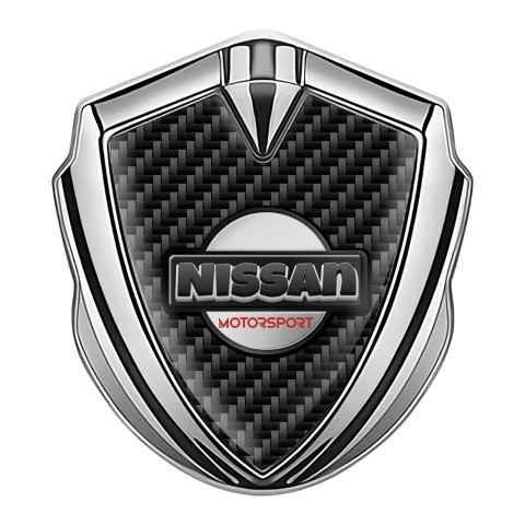 Nissan Selbstklebendes Metallaufkleber Emblem Silbertonfarbe Schwarz Carbon mit motorsport Logo Motiv