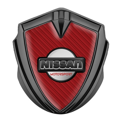 Nissan Emblem Logo Schriftzug Aufkleber Graphit Tonfarbe Rote Carbon mit Motorsport logo