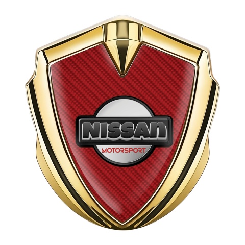 Nissan Emblem Logo Schriftzug Aufkleber Goldtonfarbe Rote Carbon mit Motorsport logo