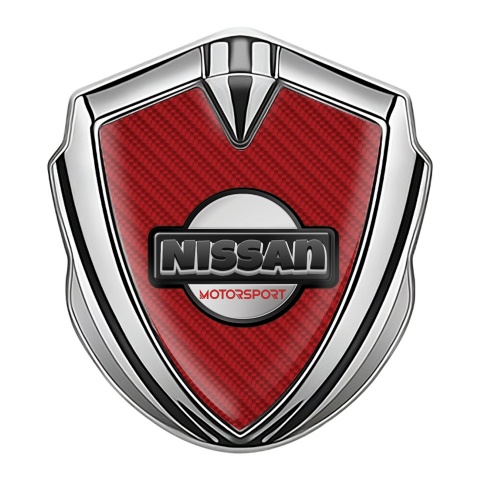 Nissan Emblem Logo Schriftzug Aufkleber Silbertonfarbe Rote Carbon mit Motorsport logo