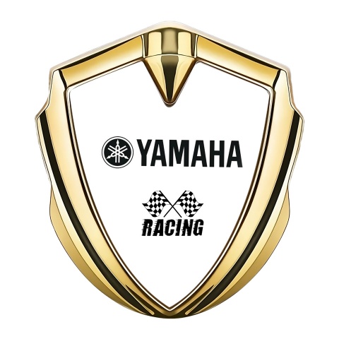 Yamaha Emblem Abzeichen Goldtonfarbe Weiss Basis mit Racing logo