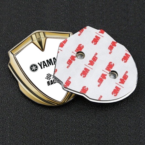 Yamaha Emblem Abzeichen Goldtonfarbe Weiss Basis mit Racing logo