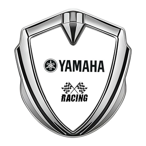 Yamaha Emblem Abzeichen Silbertonfarbe Weiss Basis mit Racing logo