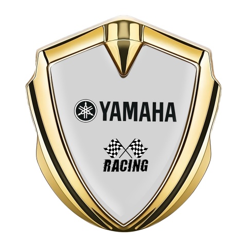 Yamaha Emblem Abzeichen selbstklebend Goldtonfarbe Grau Basis mit Racing Logo Motiv