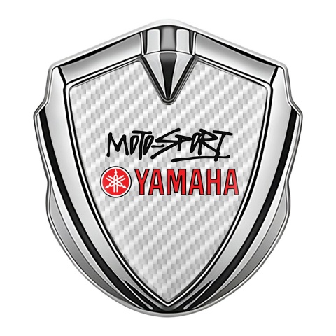 Yamaha Emblem Abzeichen selbstklebend Silbertonfarbe Weiss Carbon mit Motorsport Logo