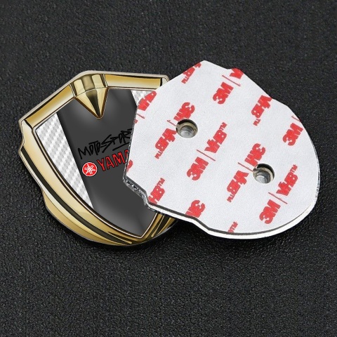 Yamaha Emblem Auto Zeichen Goldtonfarbe weiss Carbon mit Dunkles Panel Logo