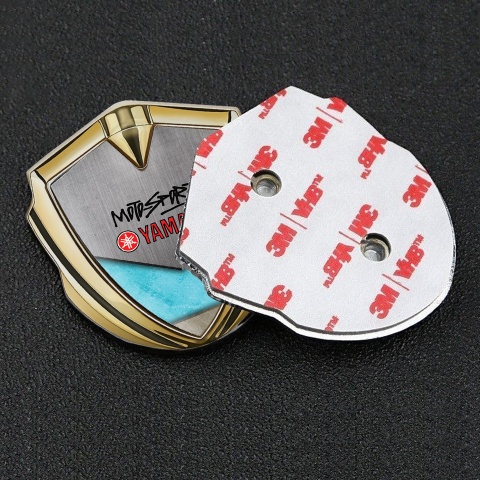 Yamaha Emblem Logo Schriftzug Aufkleber Goldtonfarbe Marineblau Motiv Design