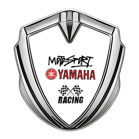 Yamaha Motorsport Emblem Aufkleber Autozubehor Silbertonfarbe Weiss Hintergrund Racing Logo