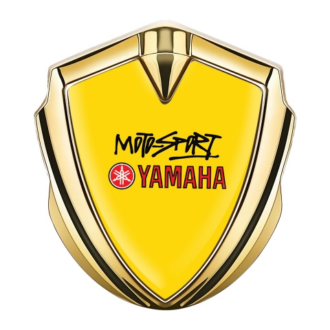 Yamaha Emblem Logo Schriftzug Aufkleber Goldtonfarbe Gelb Hintergrund mit Racing Logo Motiv