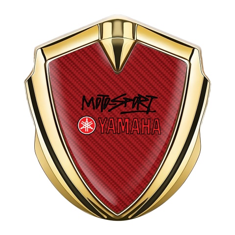 Yamaha Seitenflugel Emblem Aufkleber Goldtonfarbe Rote Carbon mit Motorsport Logo Motiv