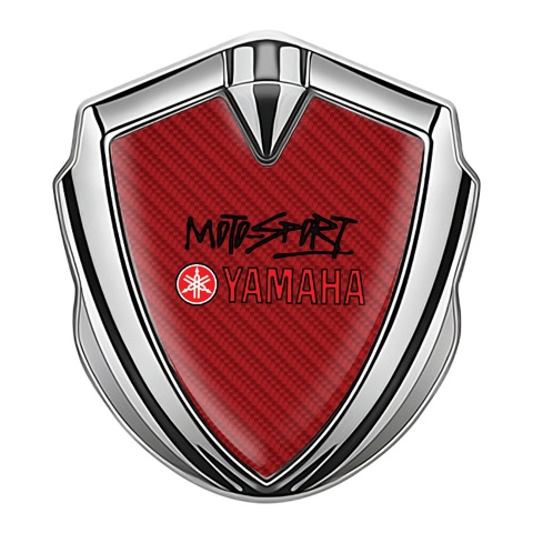 Yamaha Seitenflugel Emblem Aufkleber Silbertonfarbe Rote Carbon mit Motorsport Logo Motiv