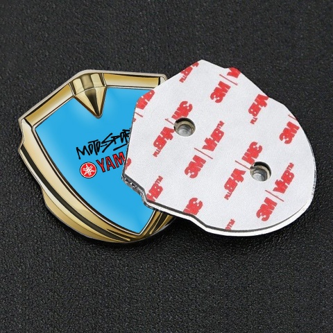 Yamaha Emblem Abzeichen Goldtonfarbe Blau Hintergrund mit Motorsport Logo Motiv