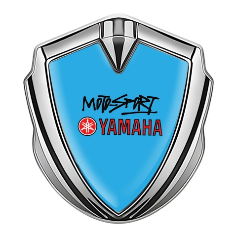 Yamaha Emblem Abzeichen Silbertonfarbe Blau Hintergrund mit Motorsport Logo Motiv