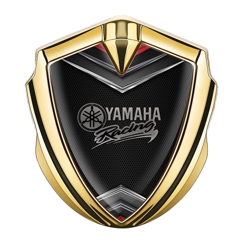 Yamaha Emblem Abzeichen Goldtonfarbe Schwarz Basis mit Chrom Elemente Design