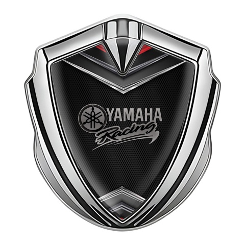 Yamaha Emblem Abzeichen Silbertonfarbe Schwarz Basis mit Chrom Elemente Design