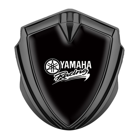 Yamaha Emblem Abzeichen selbstklebend Graphit Tonfarbe Schwarz Hintergrund mit Weiss Logo