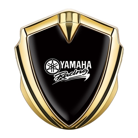 Yamaha Emblem Abzeichen selbstklebend Goldtonfarbe Schwarz Hintergrund mit Weiss Logo