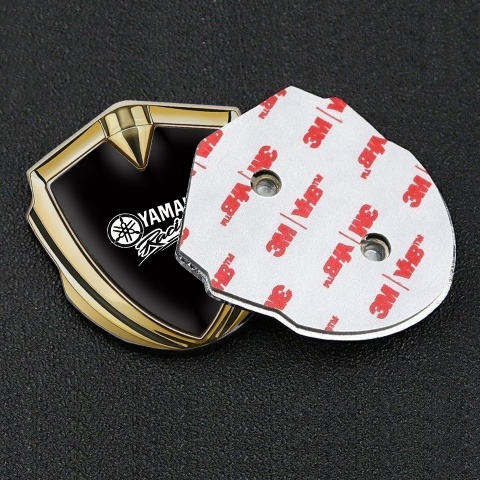 Yamaha Emblem Abzeichen selbstklebend Goldtonfarbe Schwarz Hintergrund mit Weiss Logo