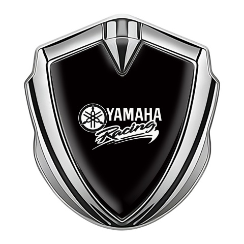 Yamaha Emblem Abzeichen selbstklebend Silbertonfarbe Schwarz Hintergrund mit Weiss Logo