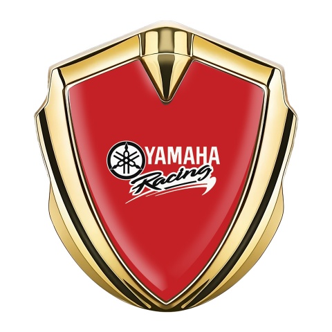 Yamaha Emblem Auto Zeichen Goldtonfarbe Rote Hintergrund mit Weiss logo