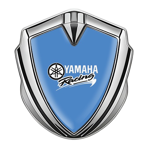 Yamaha Emblem Aufkleber Autozubehor Silbertonfarbe Blau Hintergrund mit Weiss Logo