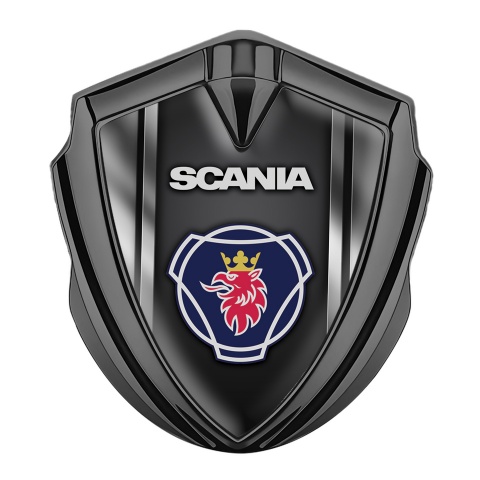 Scania Metal Domed Emblem Graphite Black Base Metallic Frame Griffin Crest