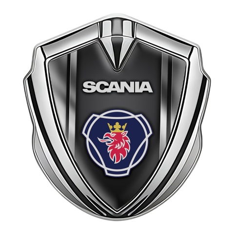 Scania Metal Domed Emblem Silver Black Base Metallic Frame Griffin Crest