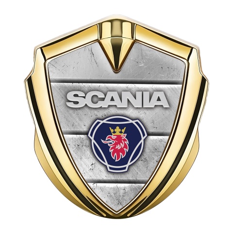 Scania Metal Domed Emblem Gold Stone Surface Classic Griffin Logo