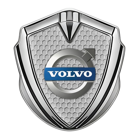 Volvo Emblem Abzeichen selbstklebend Silbertonfarbe Wabeneffekt Basis mit Klassisch Logo
