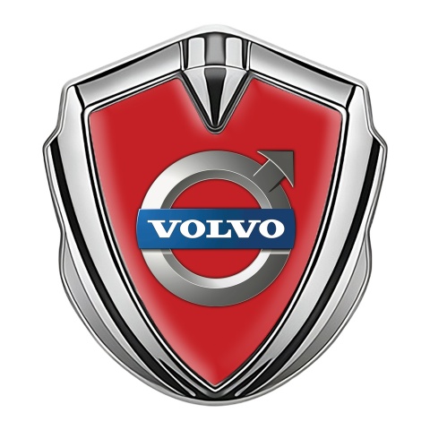 Volvo Seitenflugel Emblem Aufkleber Silbertonfarbe Rote Basis mit Klassisch Logo