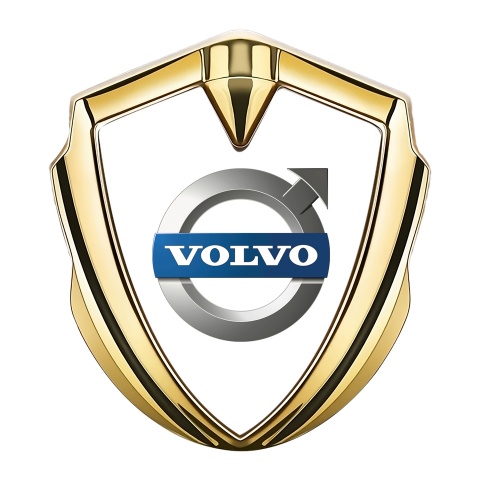 Volvo Emblem Abzeichen Goldtonfarbe Weiss Basis mit Klassisch Logo