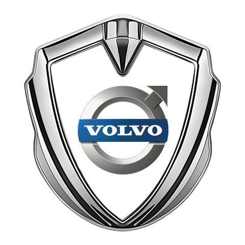 Volvo Emblem Abzeichen Silbertonfarbe Weiss Basis mit Klassisch Logo