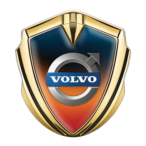 Volvo Abzeichen selbstklebend Goldtonfarbe Orange Blau Basis mit Klassisch Logo