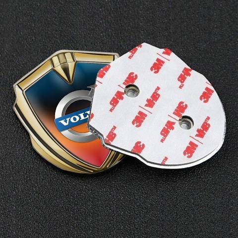 Volvo Abzeichen selbstklebend Goldtonfarbe Orange Blau Basis mit Klassisch Logo