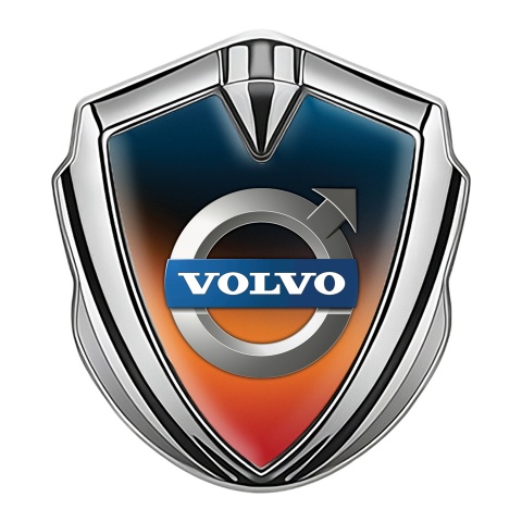 Volvo Abzeichen selbstklebend Silbertonfarbe Orange Blau Basis mit Klassisch Logo