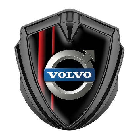 Volvo Emblem Abzeichen Graphit Tonfarbe Schwarz Basis mit Rote Linien Design