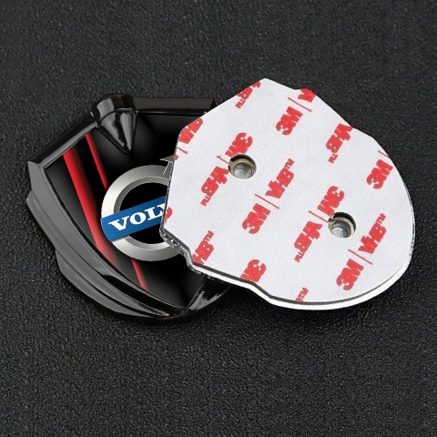 Volvo Emblem Abzeichen Graphit Tonfarbe Schwarz Basis mit Rote Linien Design