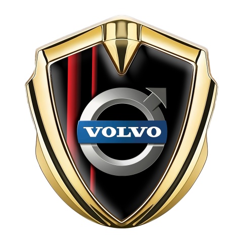 Volvo Emblem Abzeichen Goldtonfarbe Schwarz Basis mit Rote Linien Design