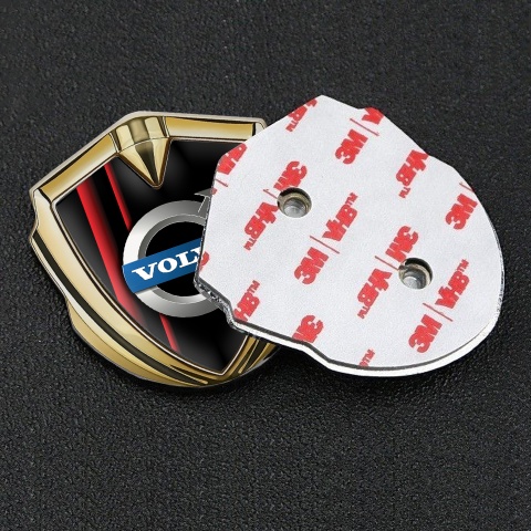 Volvo Emblem Abzeichen Goldtonfarbe Schwarz Basis mit Rote Linien Design