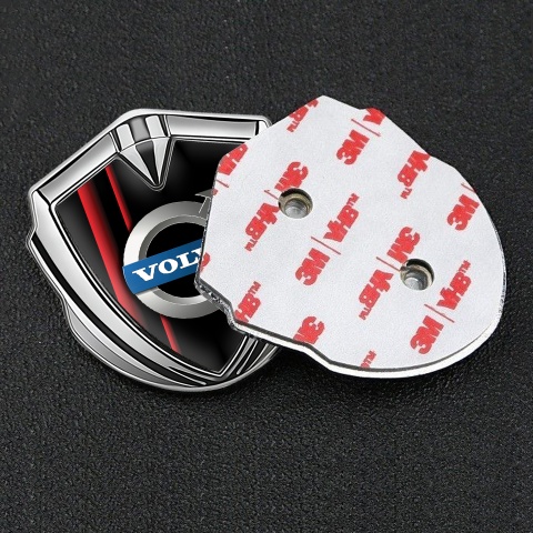 Volvo Emblem Abzeichen Silbertonfarbe Schwarz Basis mit Rote Linien Design