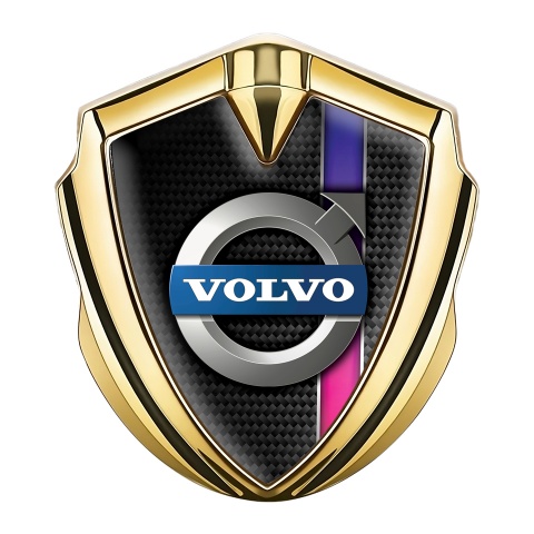 Volvo Abzeichen selbstklebend Goldtonfarbe Dunkel Carbon mit Lila Band Design